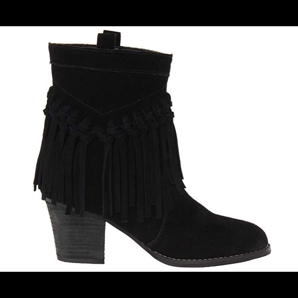 black fringe boots with heel